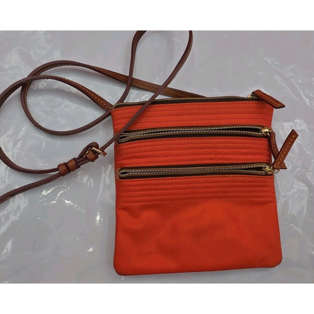 Dooney & Bourke Red Nylon Crossbody With Adjustable Leather Strap 3 Zip Pockets